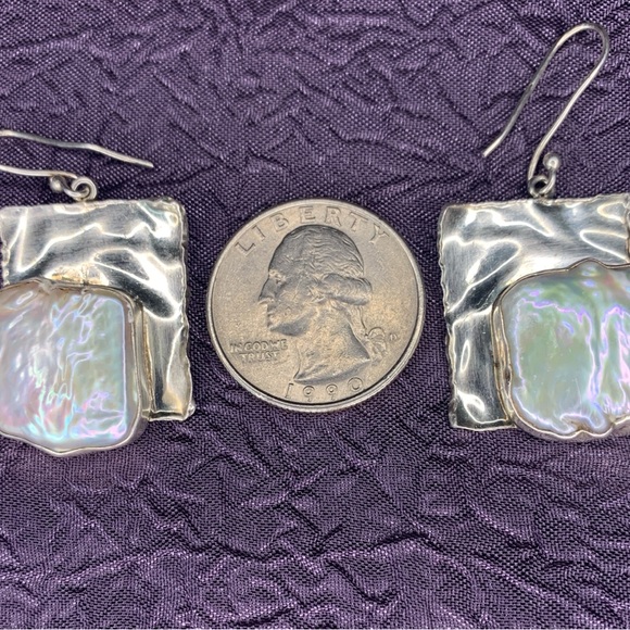 Sterling Silver Choker with 2 Fresh Water Pearls & a Biwa Pearl & Earrings Set - Picture 13 of 13